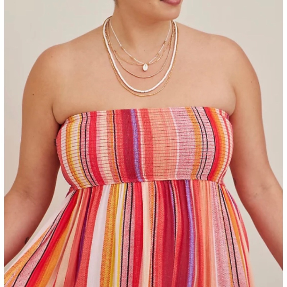 🆕 Striped Midi Gauze Smocked Convertible Dress 1 1X 14 16 NWT Torrid New! - Picture 3 of 9